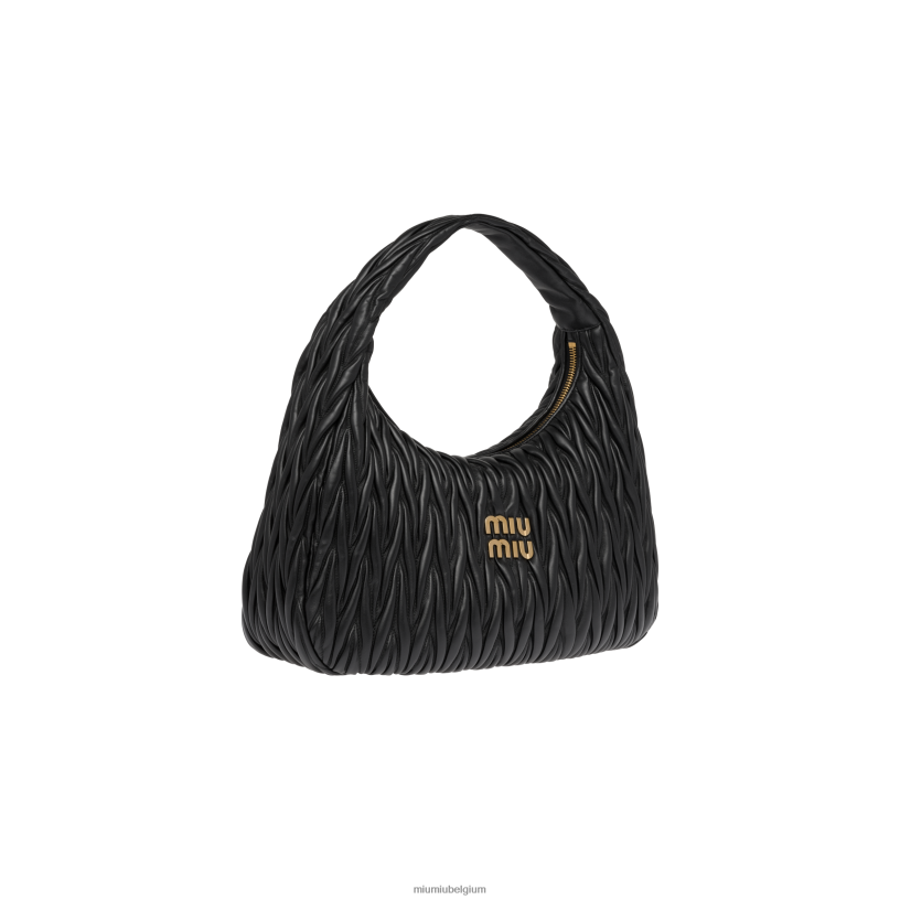 Miu Miu zwartdwaal gematelasseerde nappa lederen hobo tas N8F6L28 verzameling