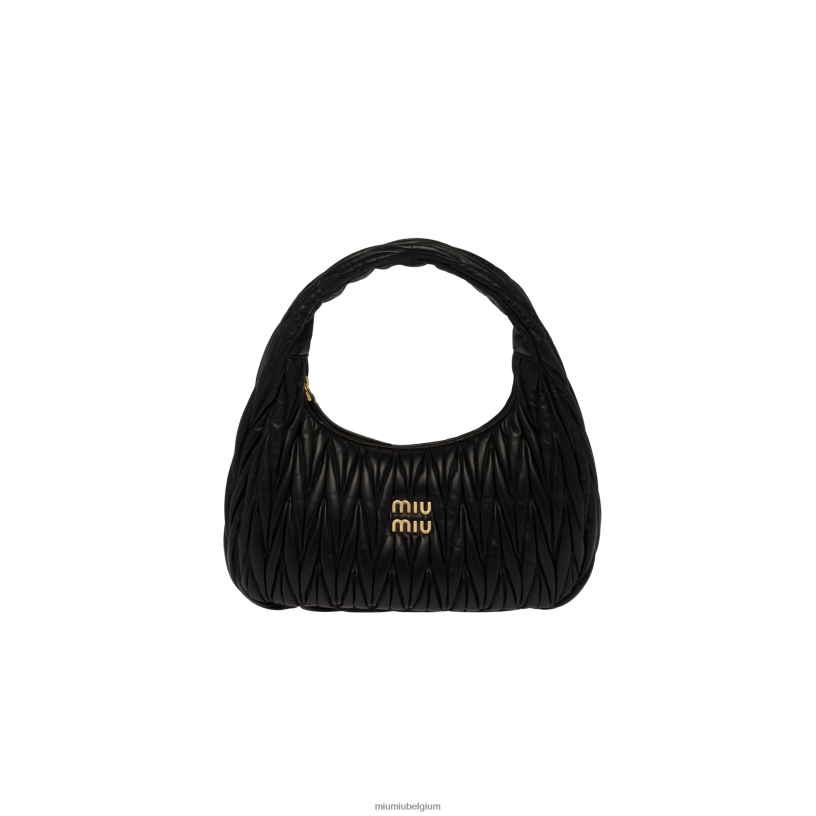 Miu Miu zwartdwaal gematelasseerde nappa lederen hobo tas N8F6L30 verzameling
