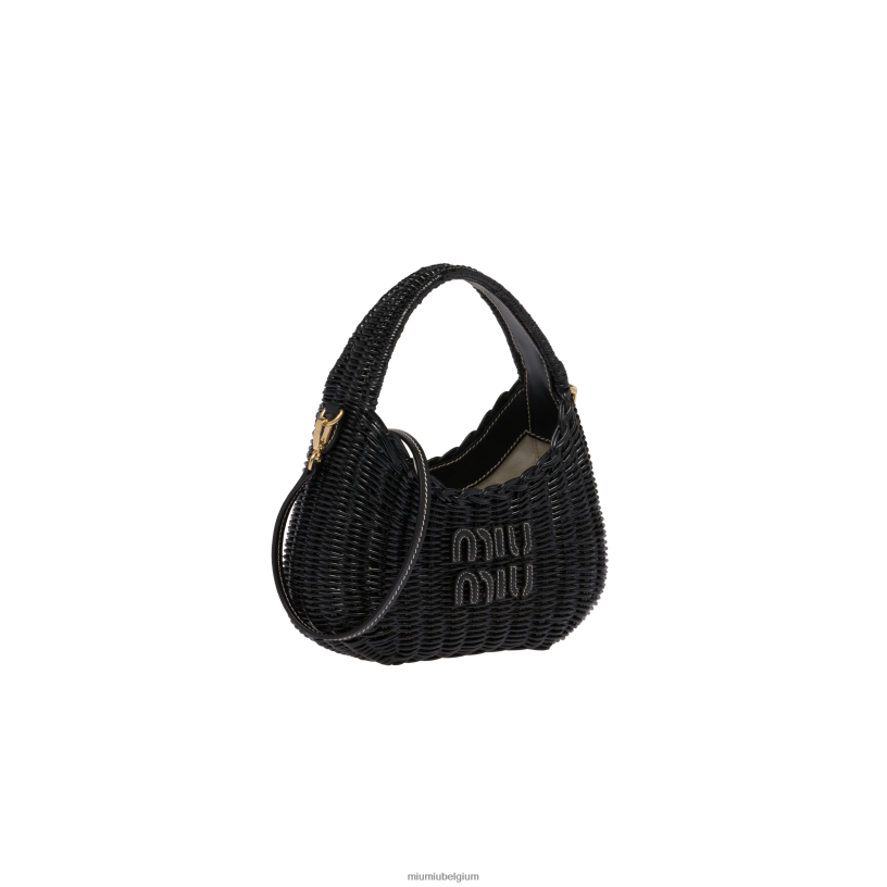 Miu Miu zwartdwaal rieten handtas N8F6L23 verzameling