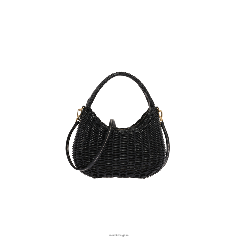 Miu Miu zwartdwaal rieten handtas N8F6L23 verzameling